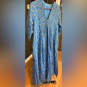 Dolma Blue Floral Trim Maxi Dress - M